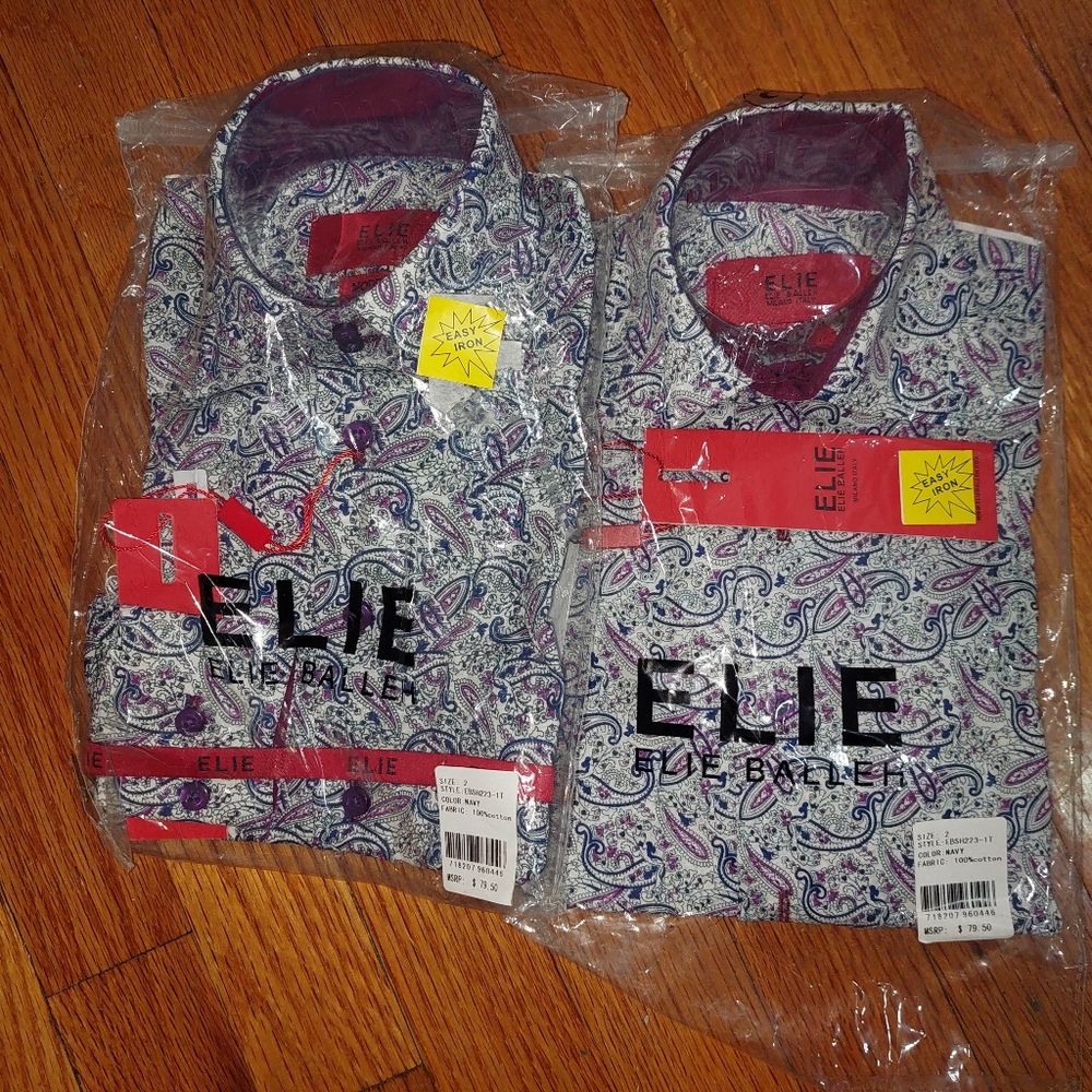 Elie Balleh Boys' Button Down Shirts NAVY - Purple Paisley Color-Contrast Button